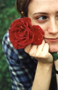 womans with rose